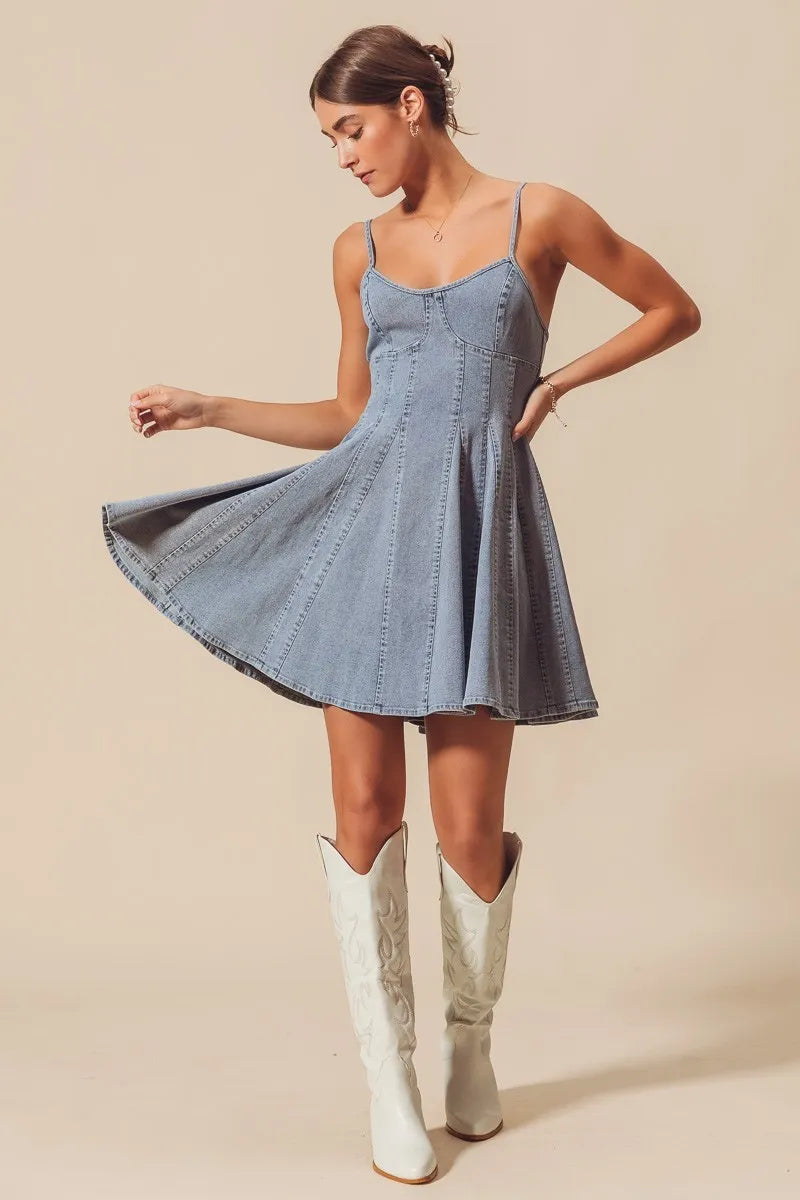 SO ME A Line Fit and Flare Denim Mini Dress – Farrah & Co